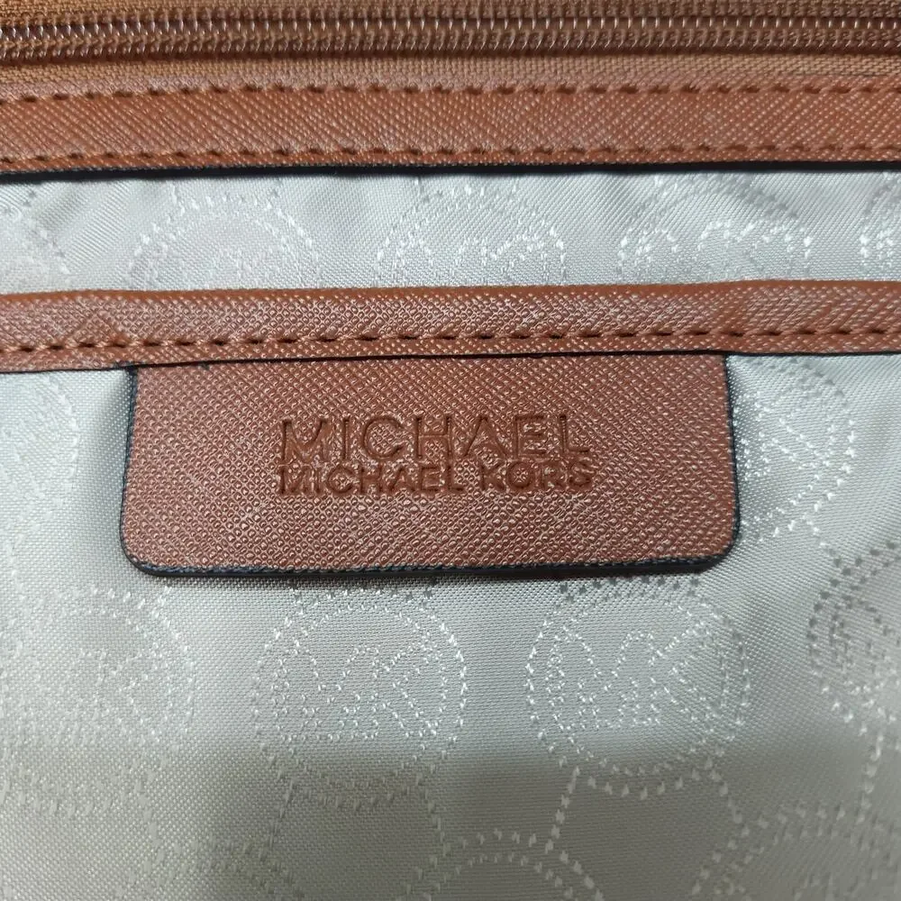 Michael Kors Brown Nylon Leather Trim Double Handles Tote Shoulder Bag